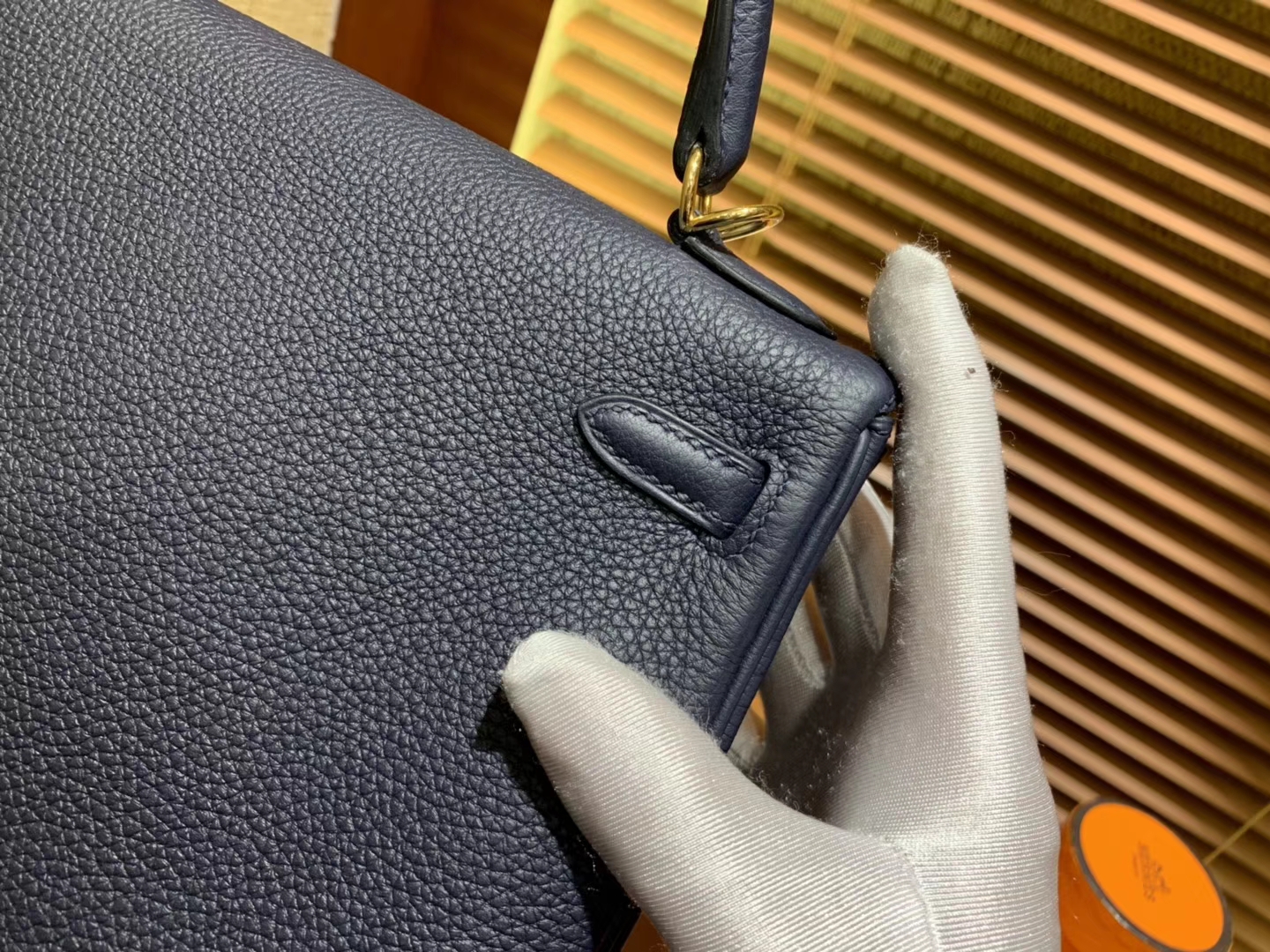 Hermès（爱马仕）Kelly 凯莉包 午夜蓝 德国进口 togo牛皮 手缝蜡线 金扣 25cm