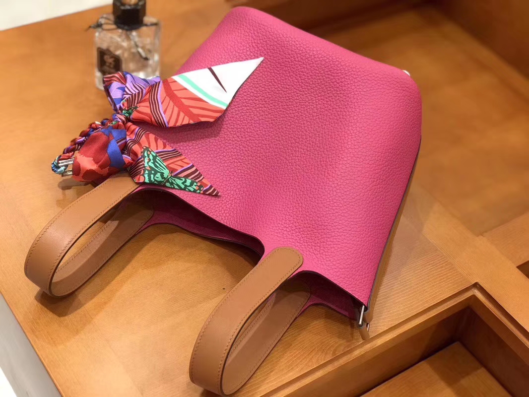 Hermès（爱马仕）Picotin 菜篮包 Swift金棕拼TC大牛玉兰粉 银扣 18cm