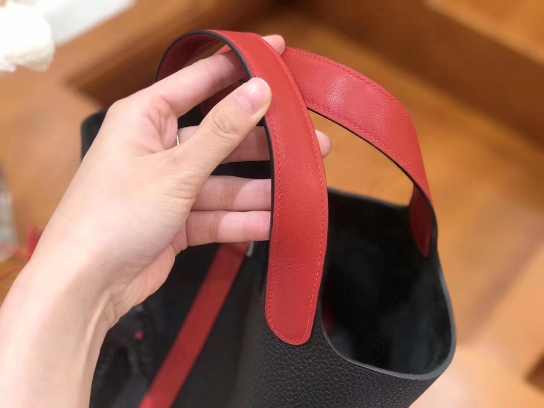 Hermès（爱马仕）Picotin 菜篮包 Swift红拼TC大牛黑 银扣 18cm