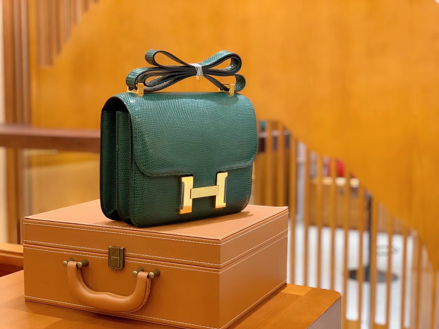 Hermès（爱马仕）Constance 空姐包 孔雀绿 野生蜥蜴皮 全手工缝制 23cm 金扣 现货