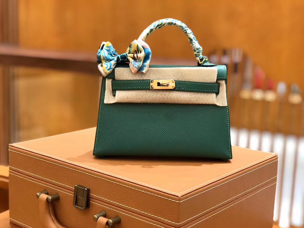 Hermès（爱马仕）Mini kelly 丝绒绿 掌纹小牛皮 全手工缝制 臻品级别 19cm 金扣 现货