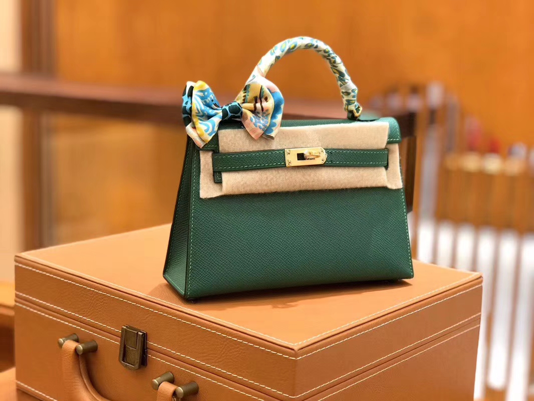 Hermès（爱马仕）Mini kelly 丝绒绿 掌纹小牛皮 全手工缝制 臻品级别 19cm 金扣 现货