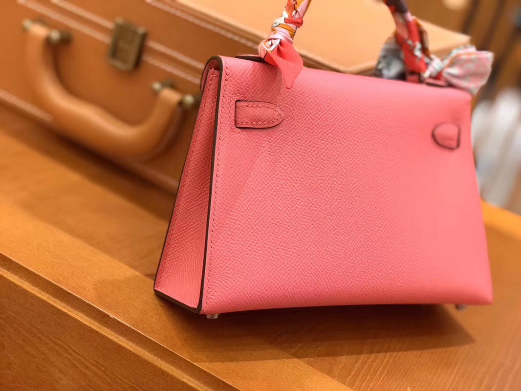 Hermès（爱马仕）Mini kelly 迷你凯莉 唇膏粉 掌纹小牛皮 全手工缝制 臻品级别 银扣 19cm 现货