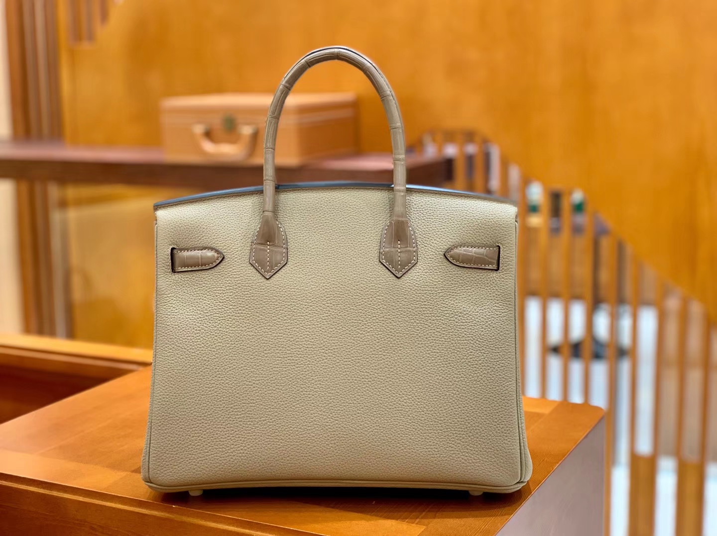 Hermès（爱马仕）Birkin 铂金包 斑鸠灰 鳄鱼皮拼德国togo牛皮 全手工缝制 金扣 30cm