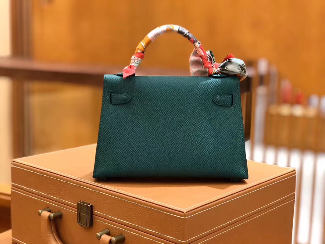 Hermès（爱马仕）Mini kelly 迷你凯莉 孔雀绿 掌纹小牛皮 全手工缝制 臻品级别 金扣 19cm 现货