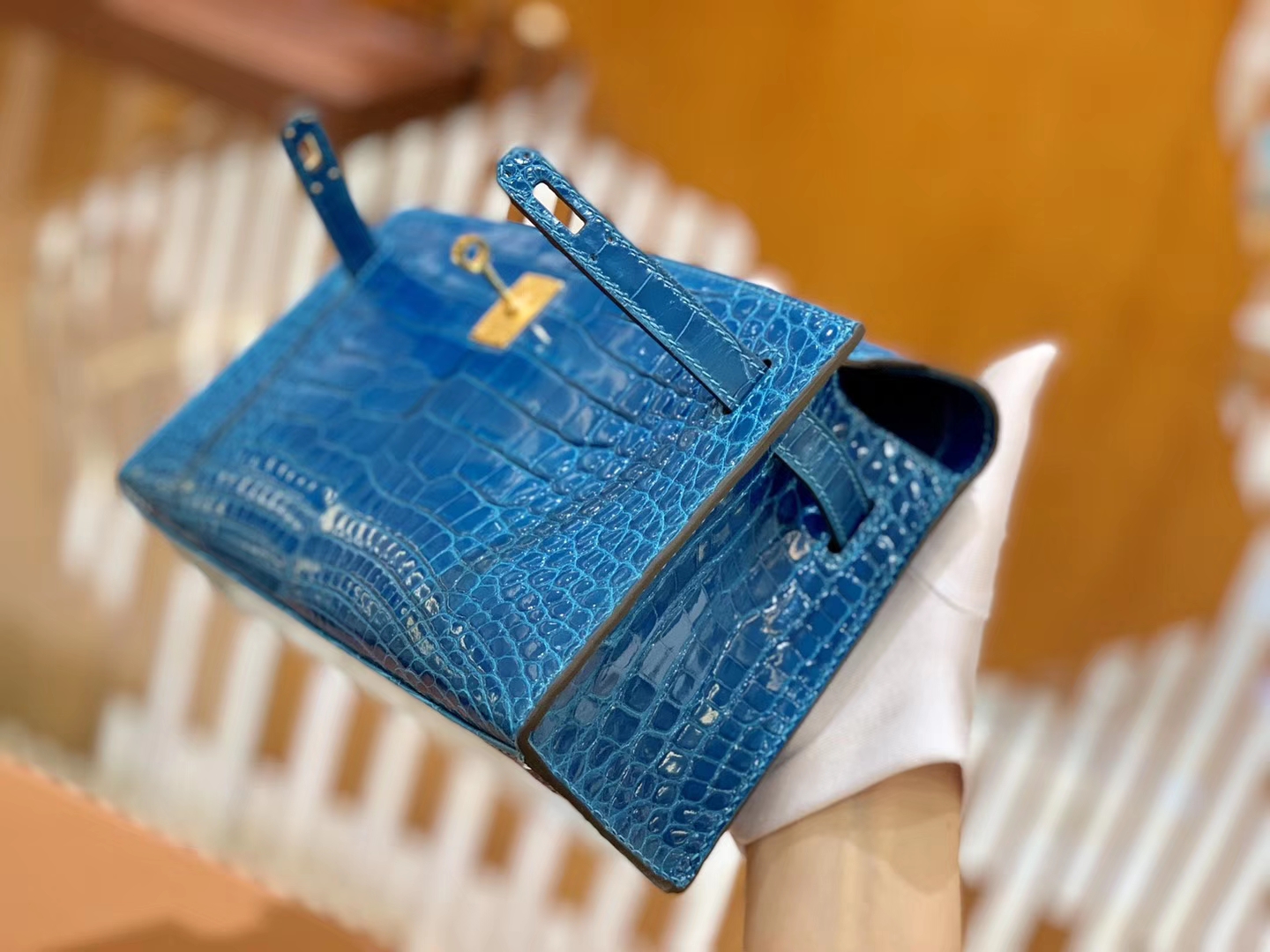 Hermès（爱马仕）Mini Kelly 迷你凯莉 伊滋密尔蓝 一级尼罗鳄鱼皮 全手工缝制 金扣 22cm