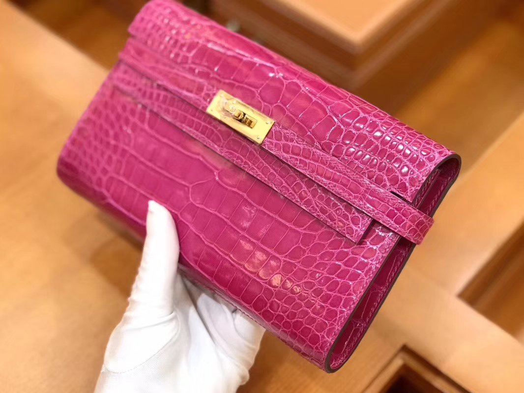 Hermès（爱马仕）Kelly 钱夹 美洲鳄鱼皮 天方夜谭紫