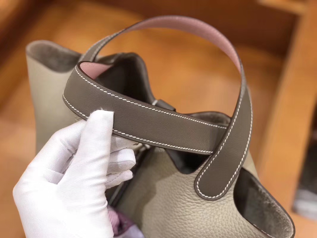 Hermès（爱马仕）Picotin 菜篮包 swift大象灰Q粉拼TC斑鸠灰 18cm