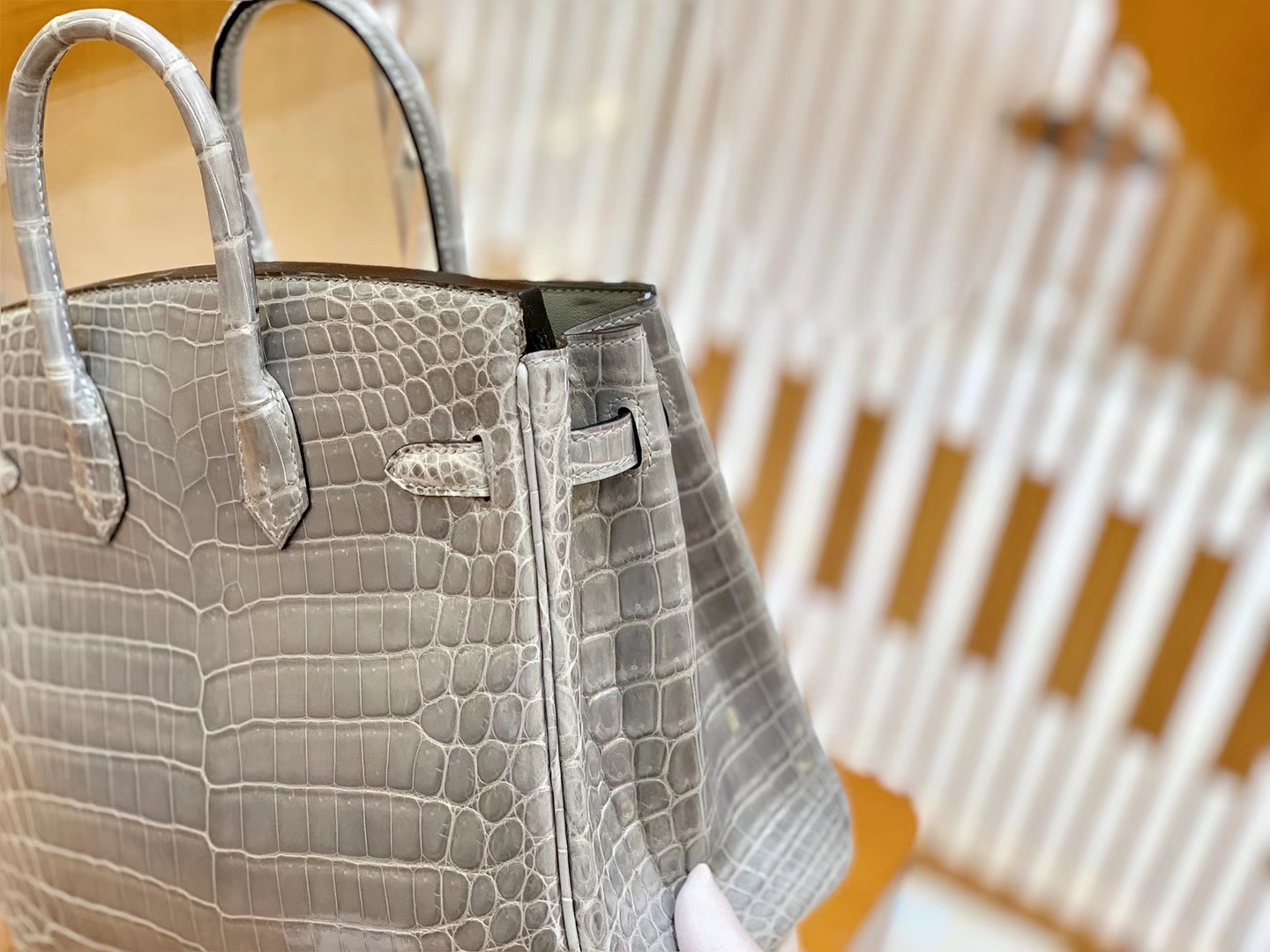 Hermès（爱马仕）Birkin 铂金包 巴黎灰 一级皮 尼罗鳄鱼皮 臻品级别 银扣 25cm