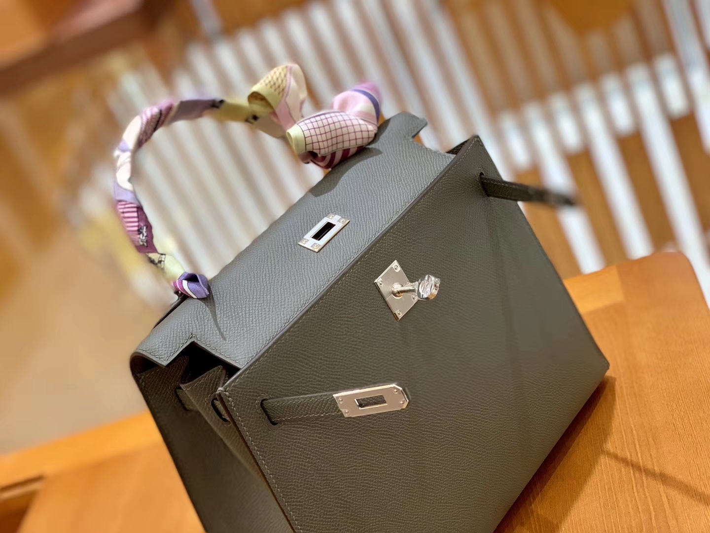 Hermès（爱马仕）Kelly 凯莉包 锡器灰 掌纹牛皮 进口原料 臻品级别 银扣 25cm 现货