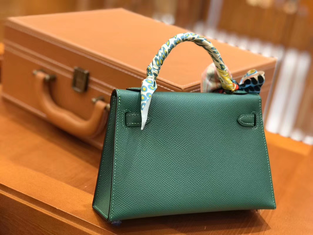 Hermès（爱马仕）Mini kelly 丝绒绿 掌纹小牛皮 全手工缝制 臻品级别 19cm 金扣 现货