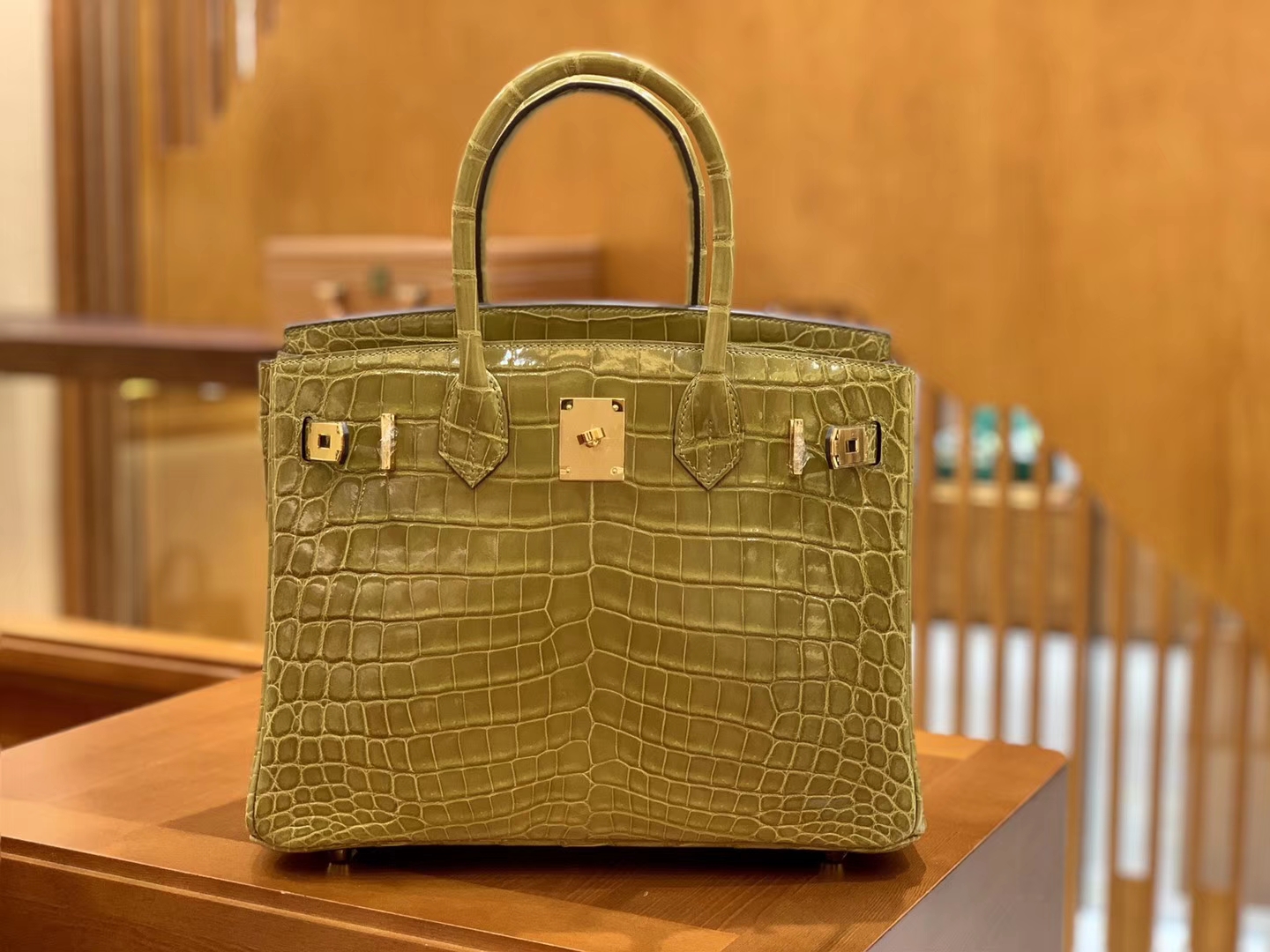 Hermès（爱马仕）Birkin 30cm 芥末绿 金扣 一级皮 尼罗鳄鱼皮 臻品级别