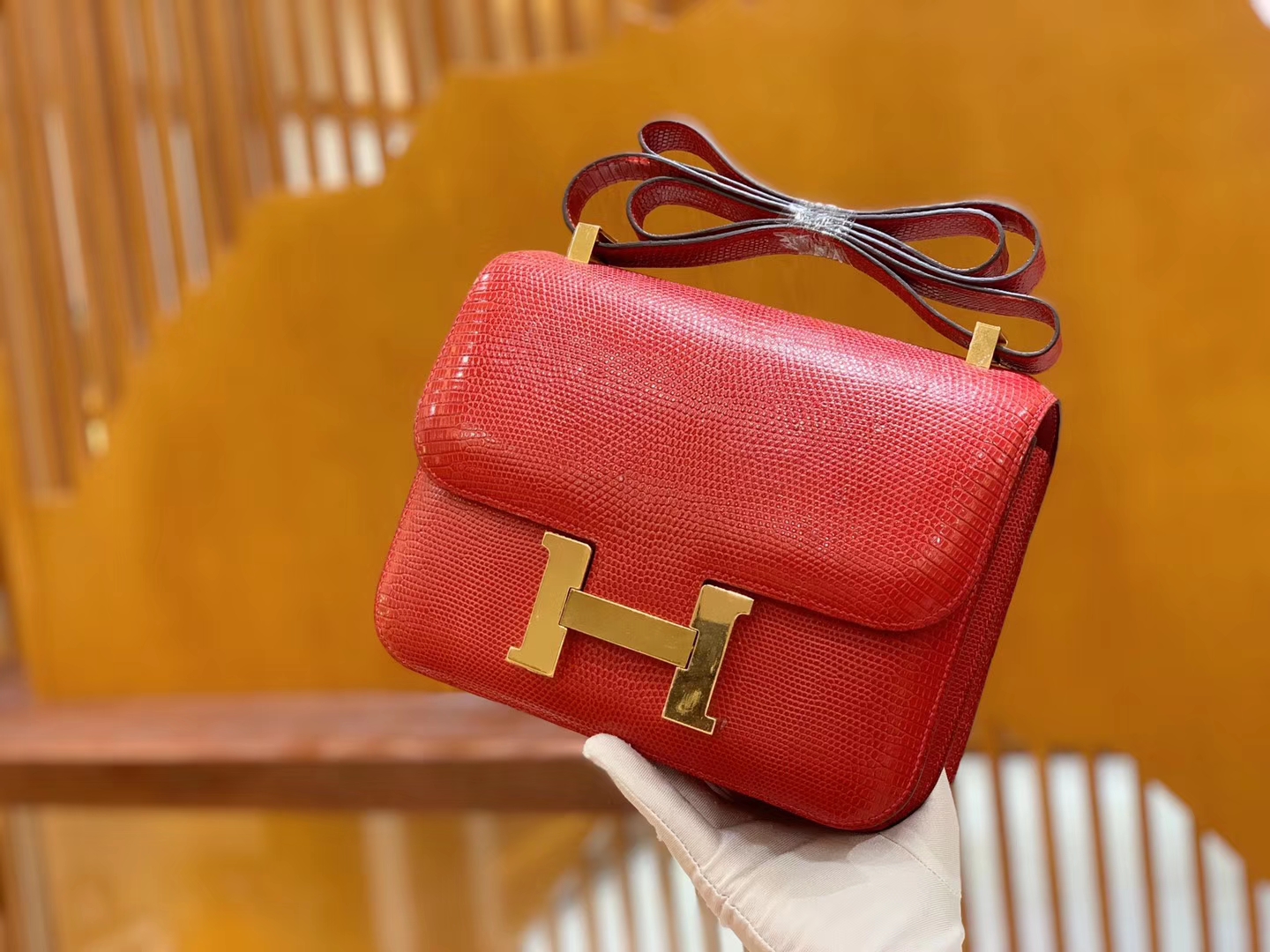 Hermès（爱马仕）Constance 空姐包 蕃茄红 野生蜥蜴皮 全手工缝制 23cm 金扣 现货