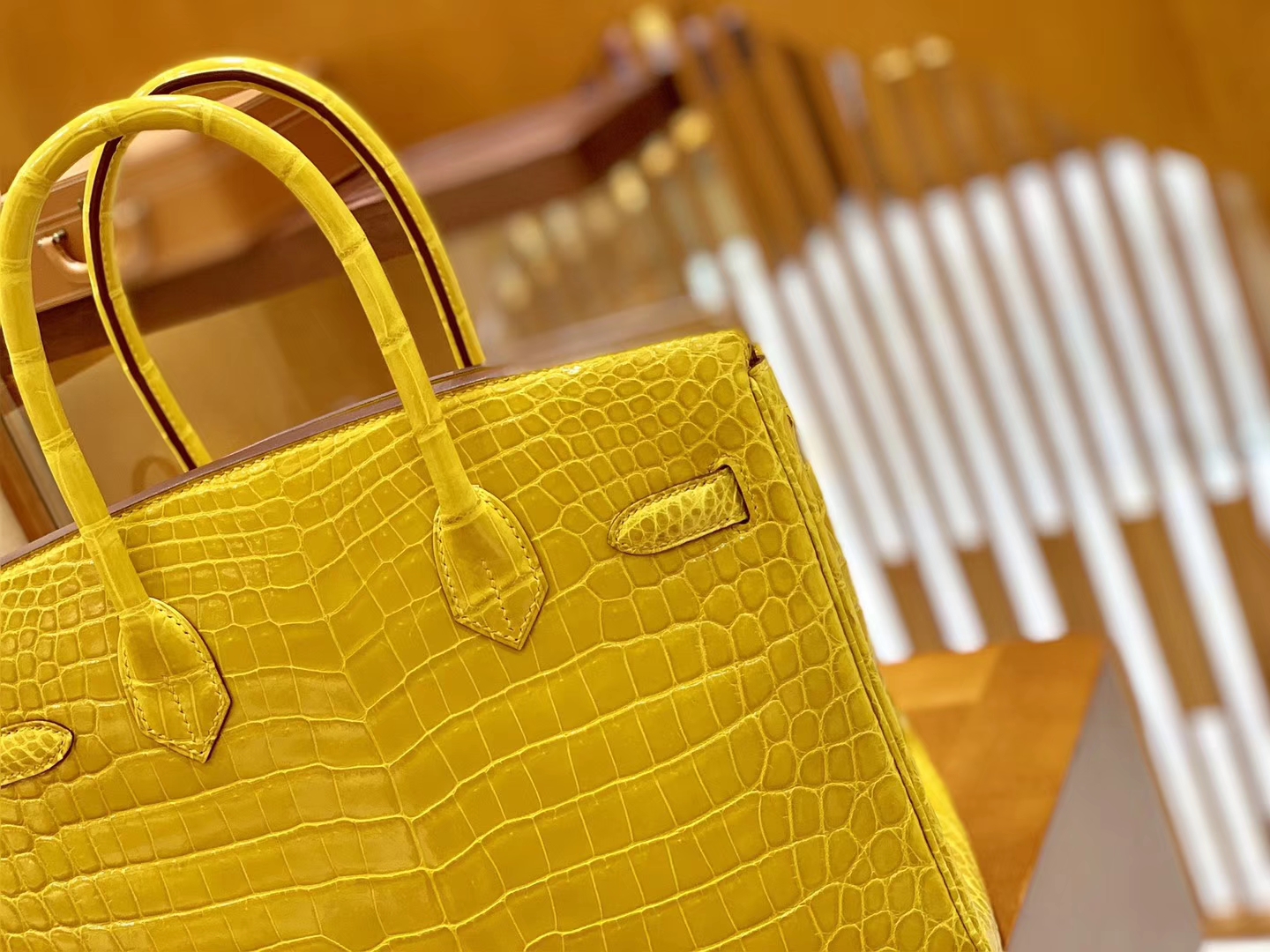 Hermès（爱马仕）Birkin 铂金包 琥珀黄 一级皮 尼罗鳄鱼皮 臻品级别 金扣 30cm