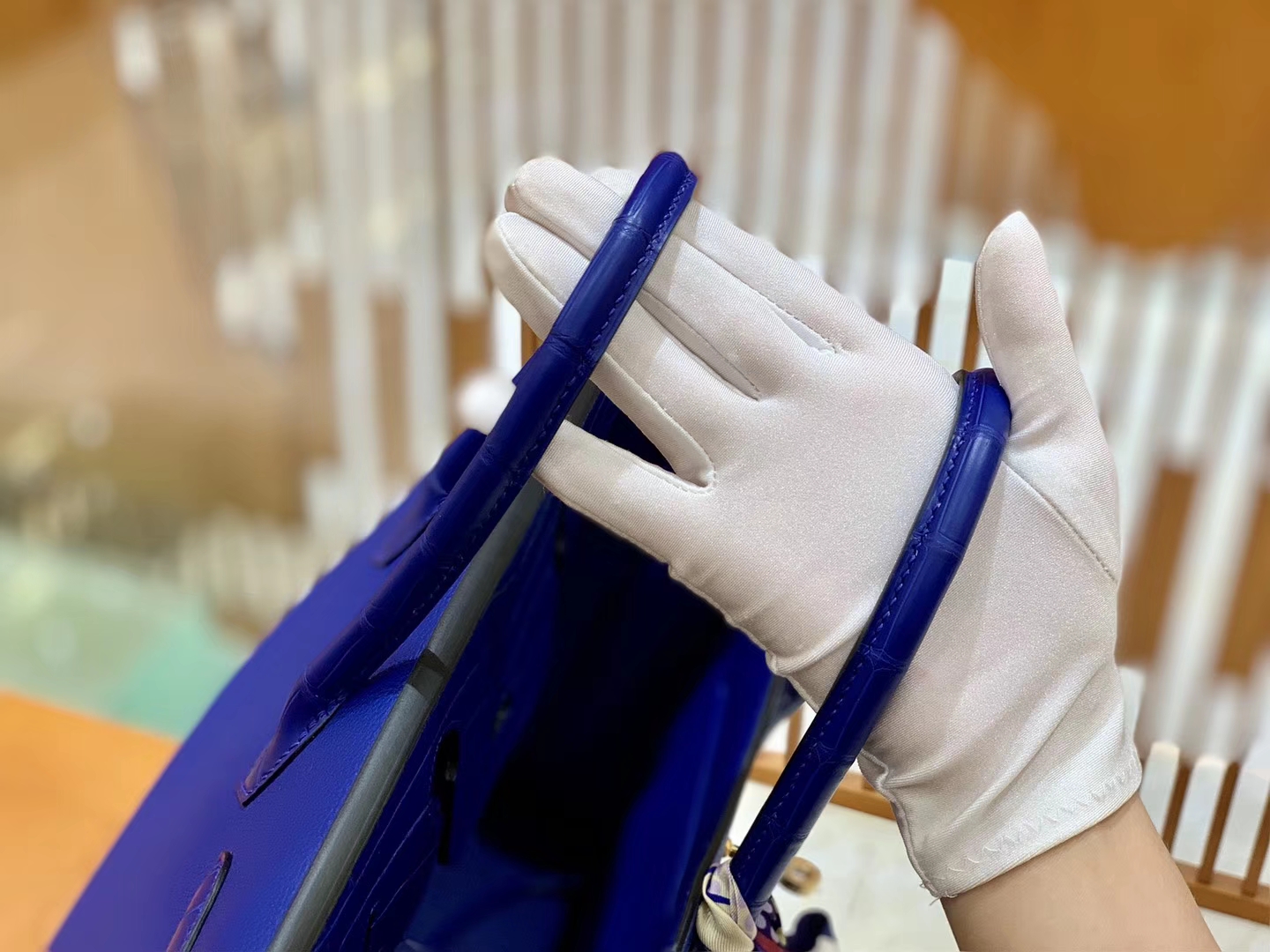 Hermès（爱马仕）Birkin 铂金包 琉璃蓝 鳄鱼皮拼德国togo牛皮 全手工缝制 金扣 30cm