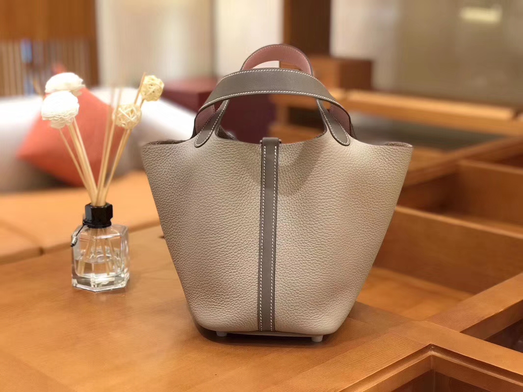 Hermès（爱马仕）Picotin 菜篮包 swift大象灰Q粉拼TC斑鸠灰 18cm