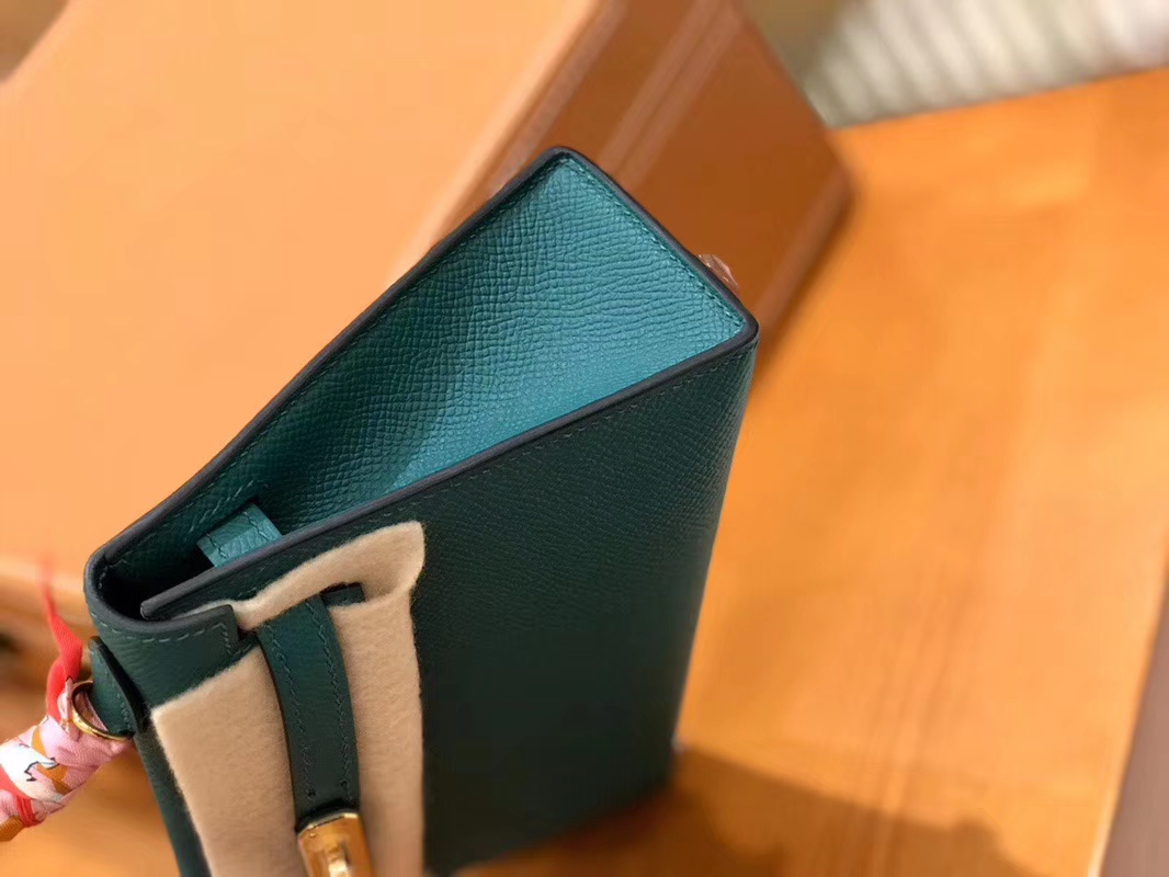 Hermès（爱马仕）Mini kelly 迷你凯莉 孔雀绿 掌纹小牛皮 全手工缝制 臻品级别 金扣 19cm 现货