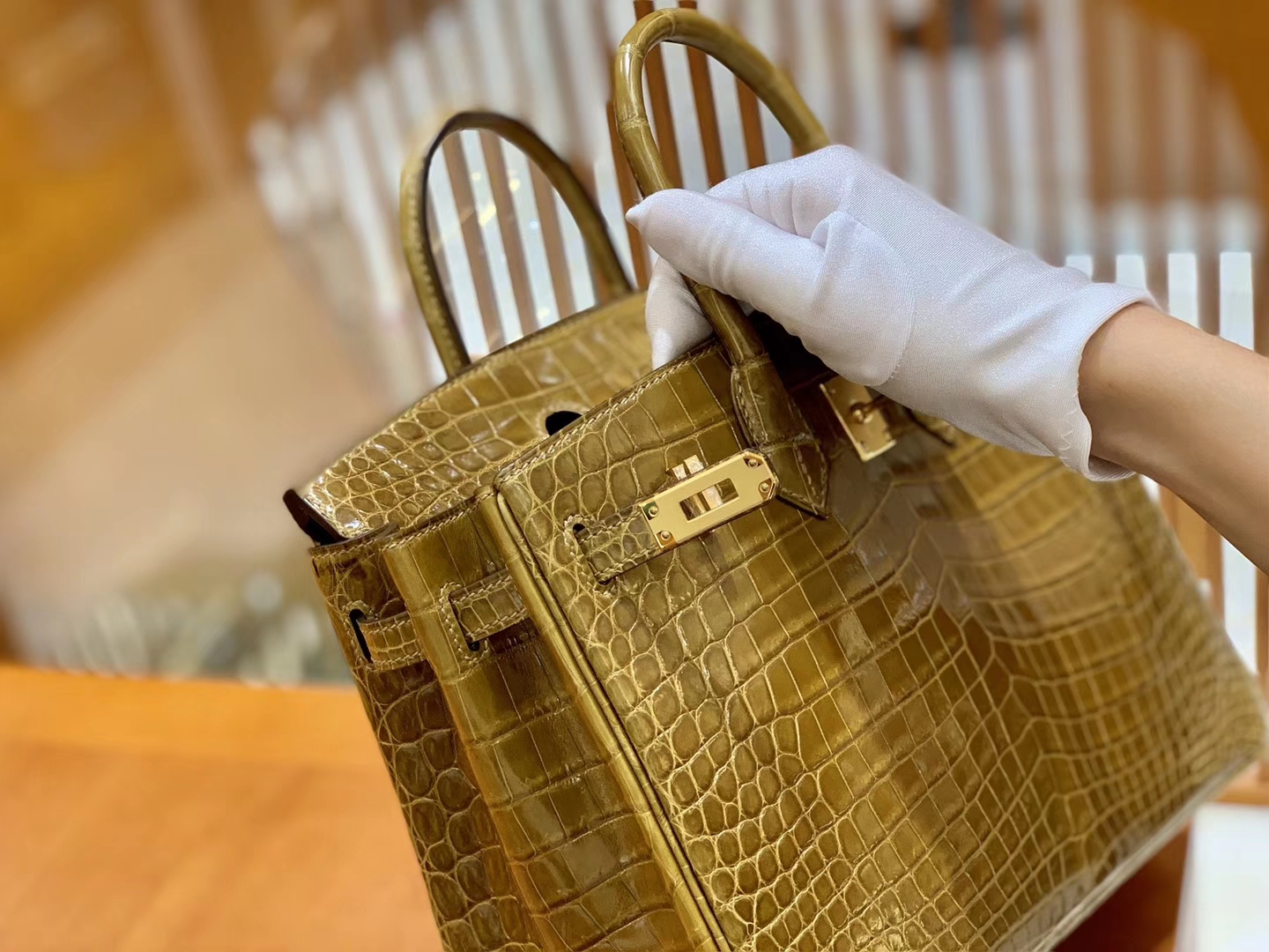 Hermès（爱马仕）Birkin 铂金包 芥末黄 一级皮 尼罗鳄鱼皮 臻品级别 金扣 25cm
