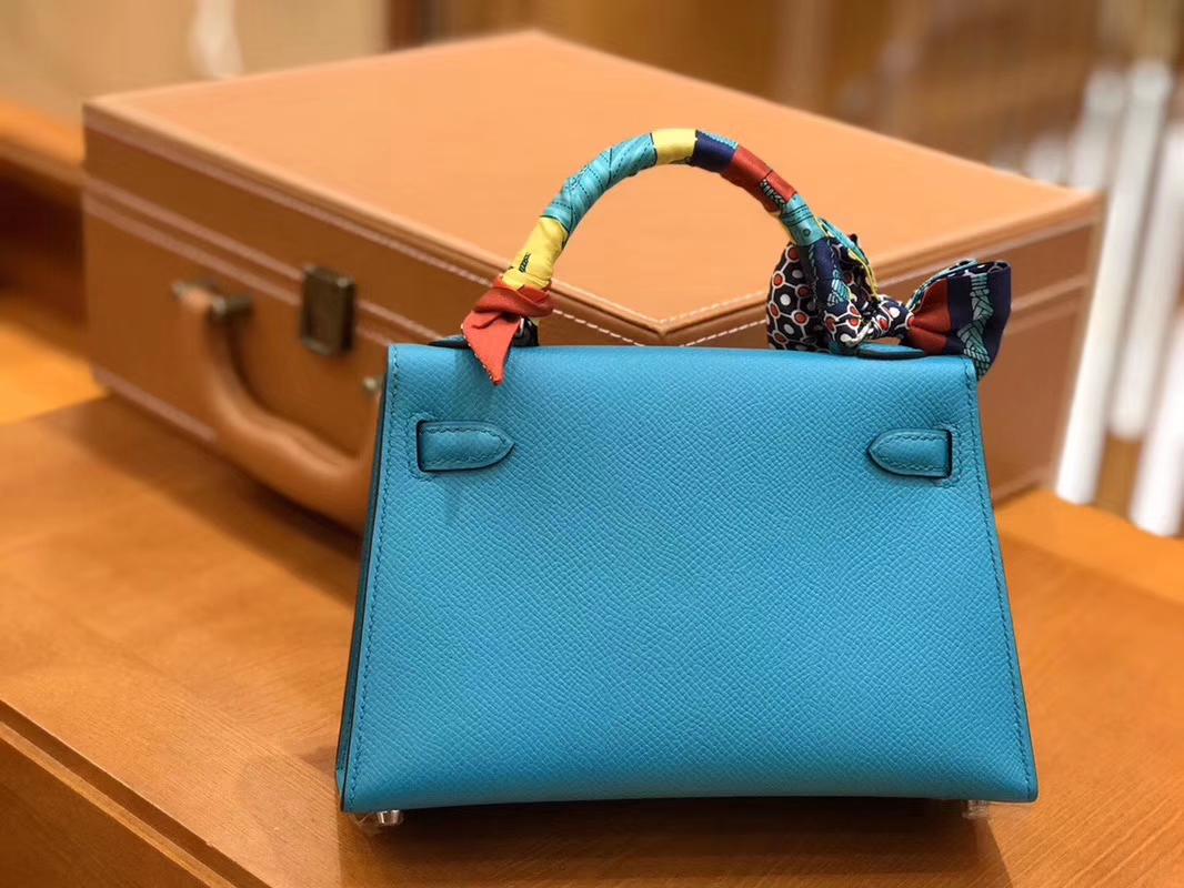 Hermès（爱马仕）Mini kelly 迷你凯莉 孔雀蓝 掌纹小牛皮 全手工缝制 臻品级别 银扣 19cm 现货