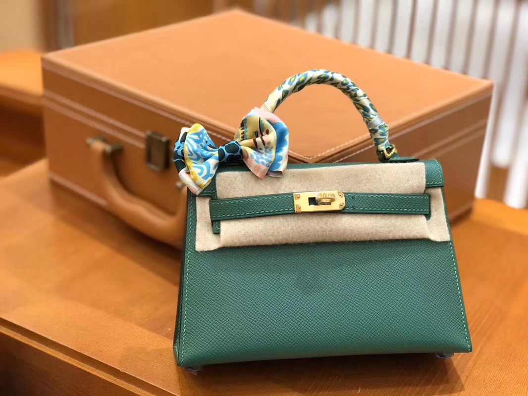 Hermès（爱马仕）Mini kelly 丝绒绿 掌纹小牛皮 全手工缝制 臻品级别 19cm 金扣 现货
