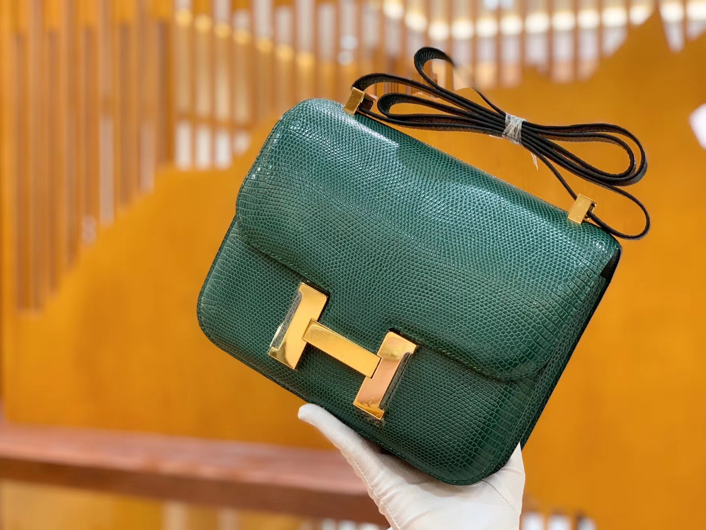 Hermès（爱马仕）Constance 空姐包 孔雀绿 野生蜥蜴皮 全手工缝制 23cm 金扣 现货