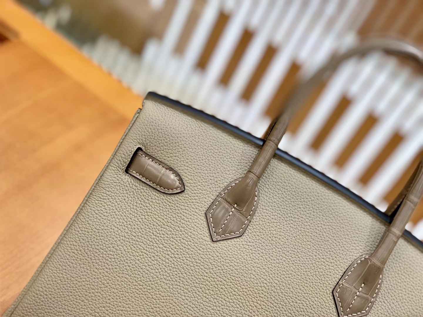 Hermès（爱马仕）Birkin 铂金包 斑鸠灰 鳄鱼皮拼德国togo牛皮 全手工缝制 金扣 30cm