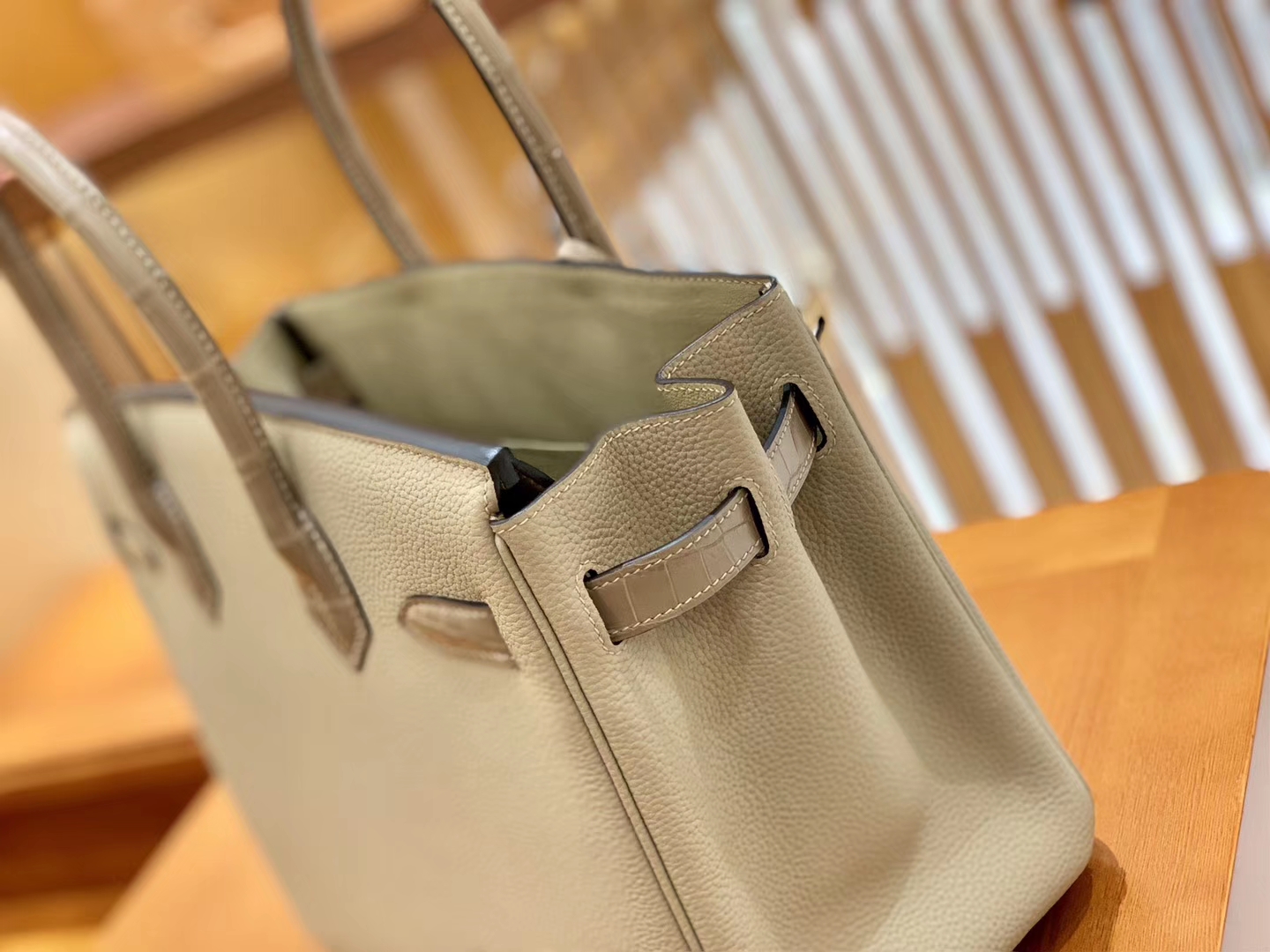 Hermès（爱马仕）Birkin 铂金包 斑鸠灰 鳄鱼皮拼德国togo牛皮 全手工缝制 金扣 30cm