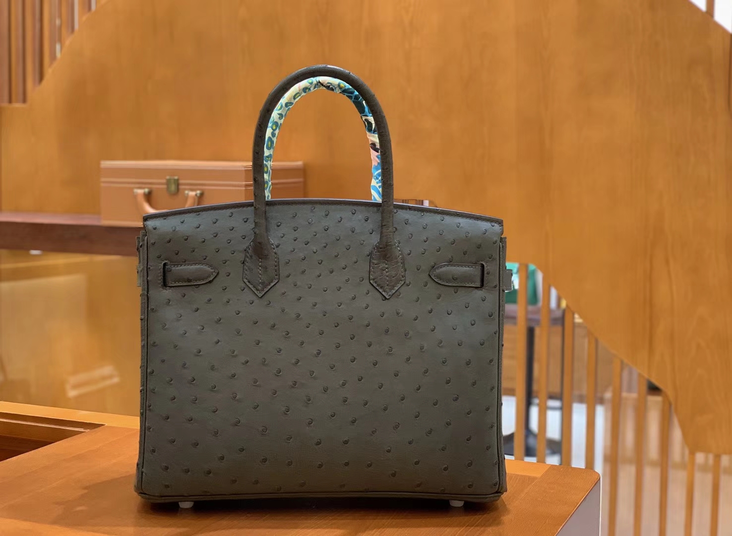 Hermès（爱马仕）Birkin 铂金包 松柏绿 鸵鸟皮 手缝工艺 银扣 30cm 现货