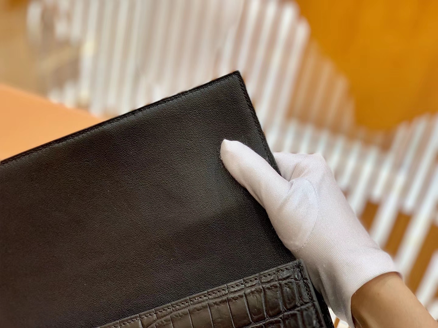 Hermès（爱马仕）CDC 手拿包 23cm 经典黑银 一级尼罗鳄鱼皮 雾面 手缝蜡线
