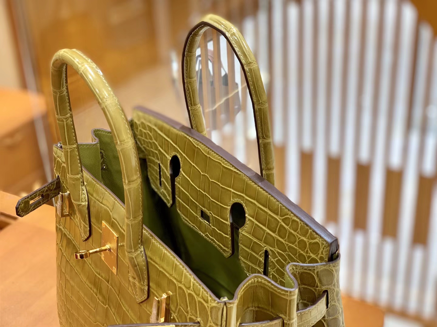 Hermès（爱马仕）Birkin 30cm 芥末绿 金扣 一级皮 尼罗鳄鱼皮 臻品级别