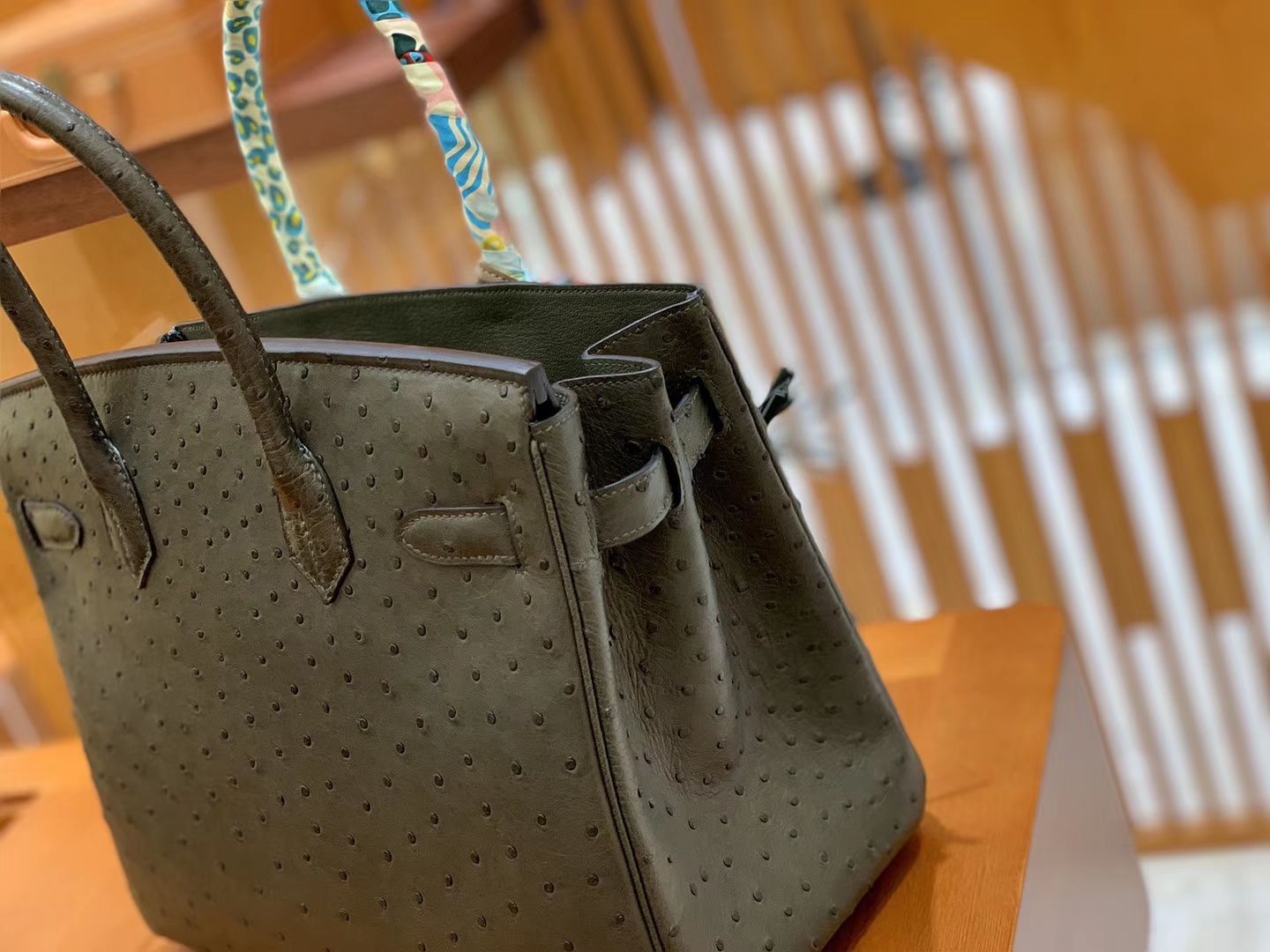 Hermès（爱马仕）Birkin 铂金包 松柏绿 鸵鸟皮 手缝工艺 银扣 30cm 现货