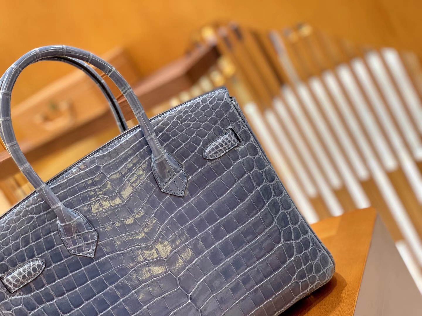 Hermès（爱马仕）Birkin 30cm 牛仔蓝 金扣 一级皮 尼罗鳄鱼皮 臻品级别