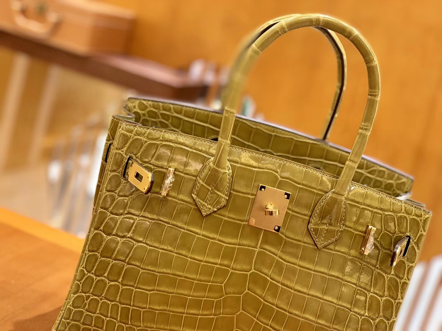 Hermès（爱马仕）Birkin 30cm 芥末绿 金扣 一级皮 尼罗鳄鱼皮 臻品级别