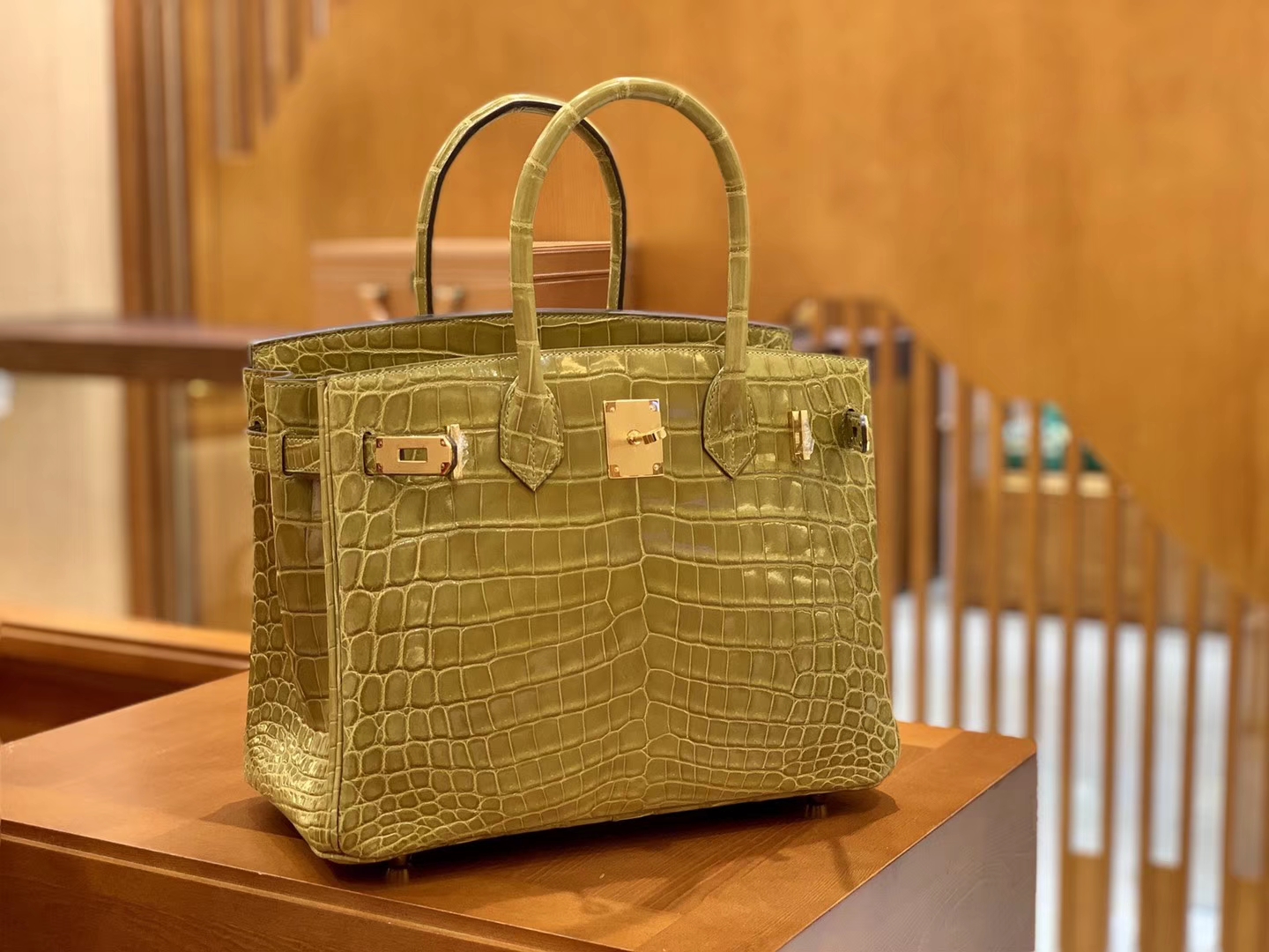 Hermès（爱马仕）Birkin 30cm 芥末绿 金扣 一级皮 尼罗鳄鱼皮 臻品级别