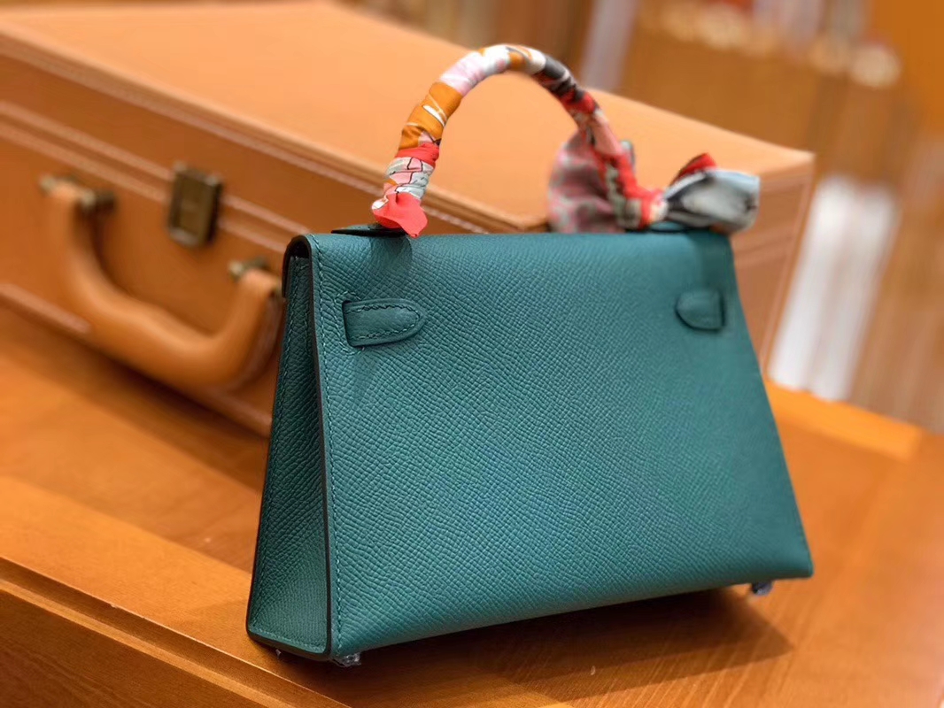 Hermès（爱马仕）Mini kelly 迷你凯莉 孔雀绿 掌纹小牛皮 全手工缝制 臻品级别 金扣 19cm 现货