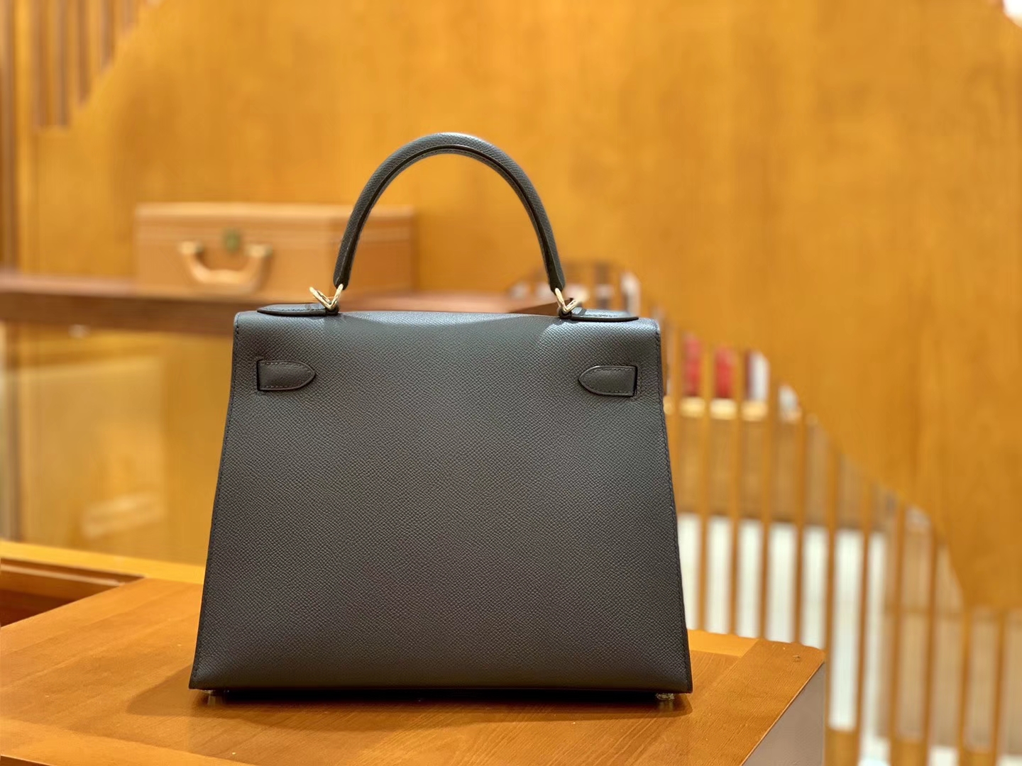 Hermès（爱马仕）Kelly 字母包 午夜蓝 掌纹牛皮拼togo拼山羊 臻品级别 28cm