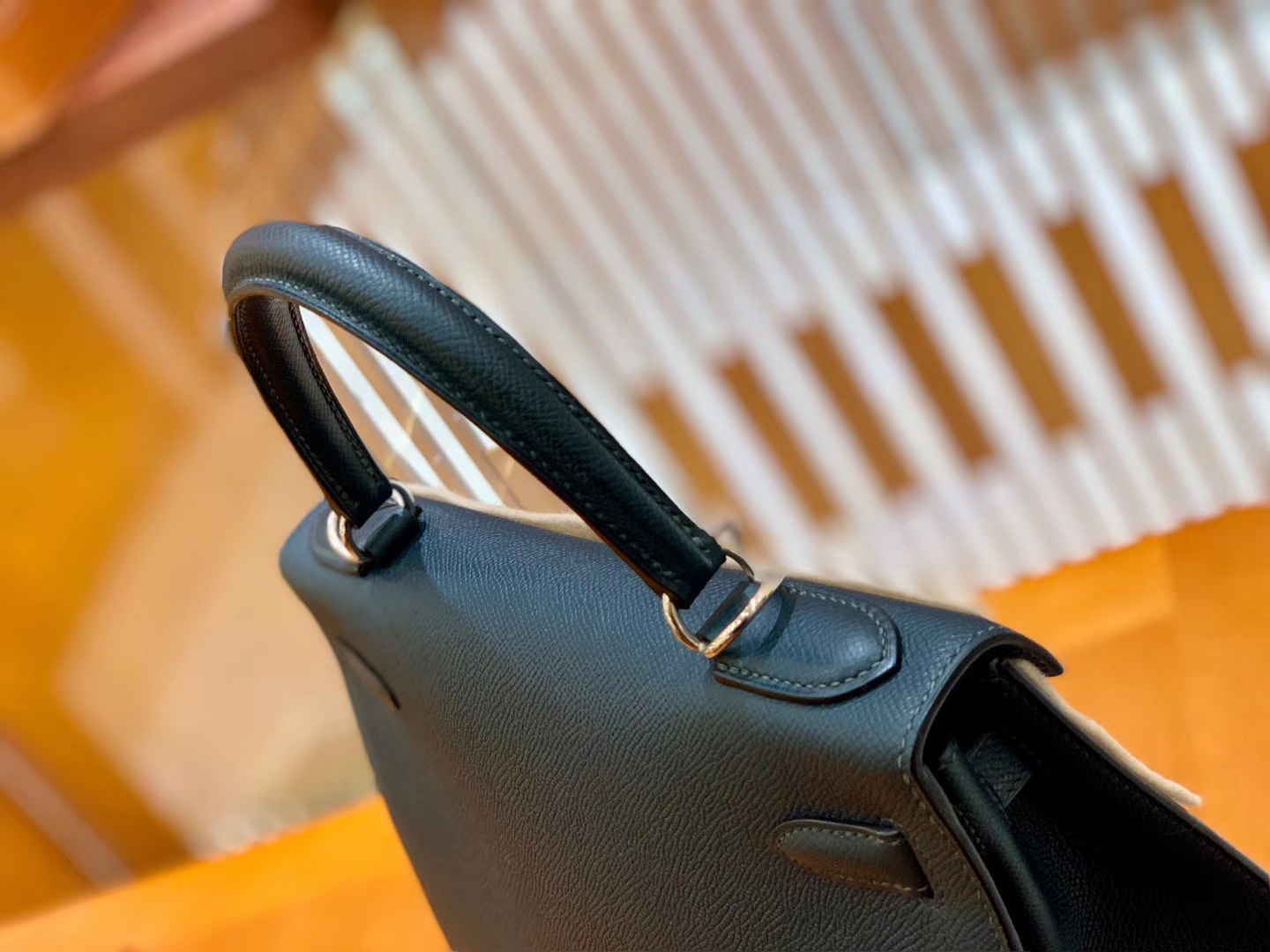 Hermès（爱马仕）Kelly 字母包 午夜蓝 掌纹牛皮拼togo拼山羊 臻品级别 28cm
