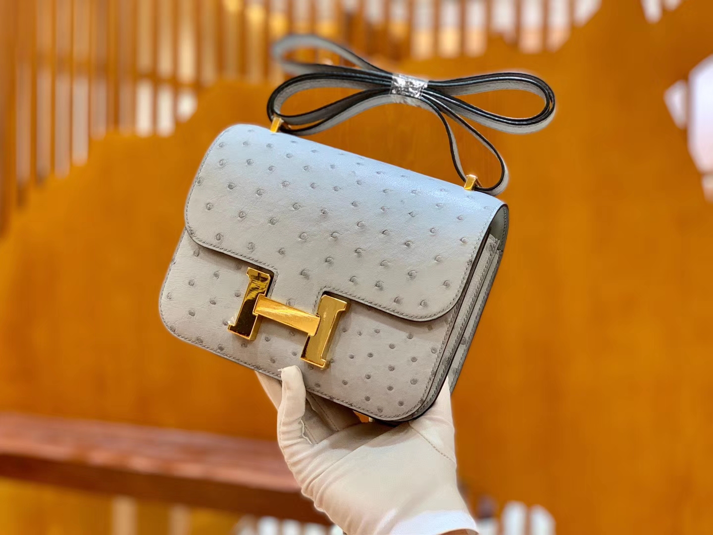 Hermès（爱马仕）Constance 18cm 海鸥灰 金扣 南非进口KK鸵鸟 全手工缝制