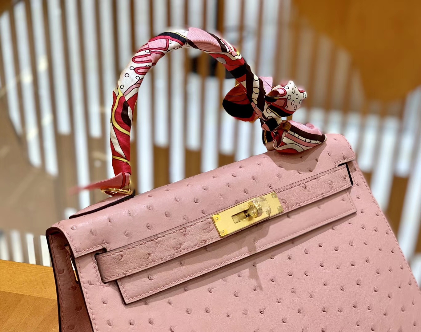 Hermès（爱马仕）Kelly 28cm 橡皮粉 金扣 南非进口 鸵鸟皮 全手工缝制