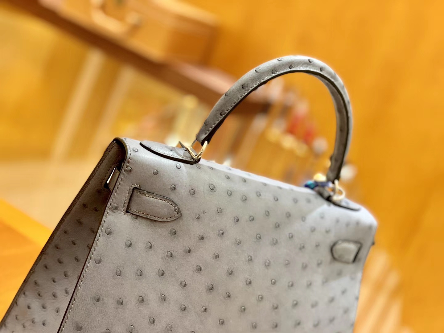 Hermès（爱马仕）Kelly 28cm 雾霾蓝 银扣 南非进口 鸵鸟皮 全手工缝制