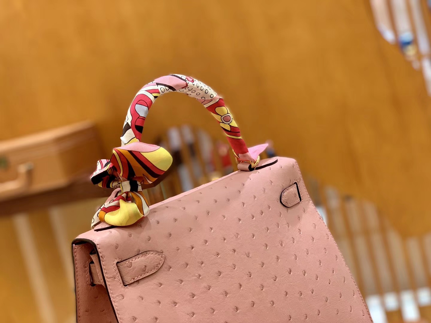 Hermès（爱马仕）Kelly 28cm 橡皮粉 金扣 南非进口 鸵鸟皮 全手工缝制