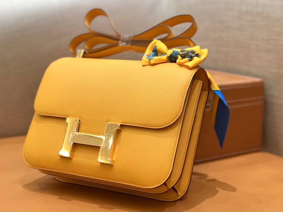Hermès（爱马仕）康斯坦 Constance 空姐包 太阳黄 德国进口牛皮 全手工缝制 金扣 24cm