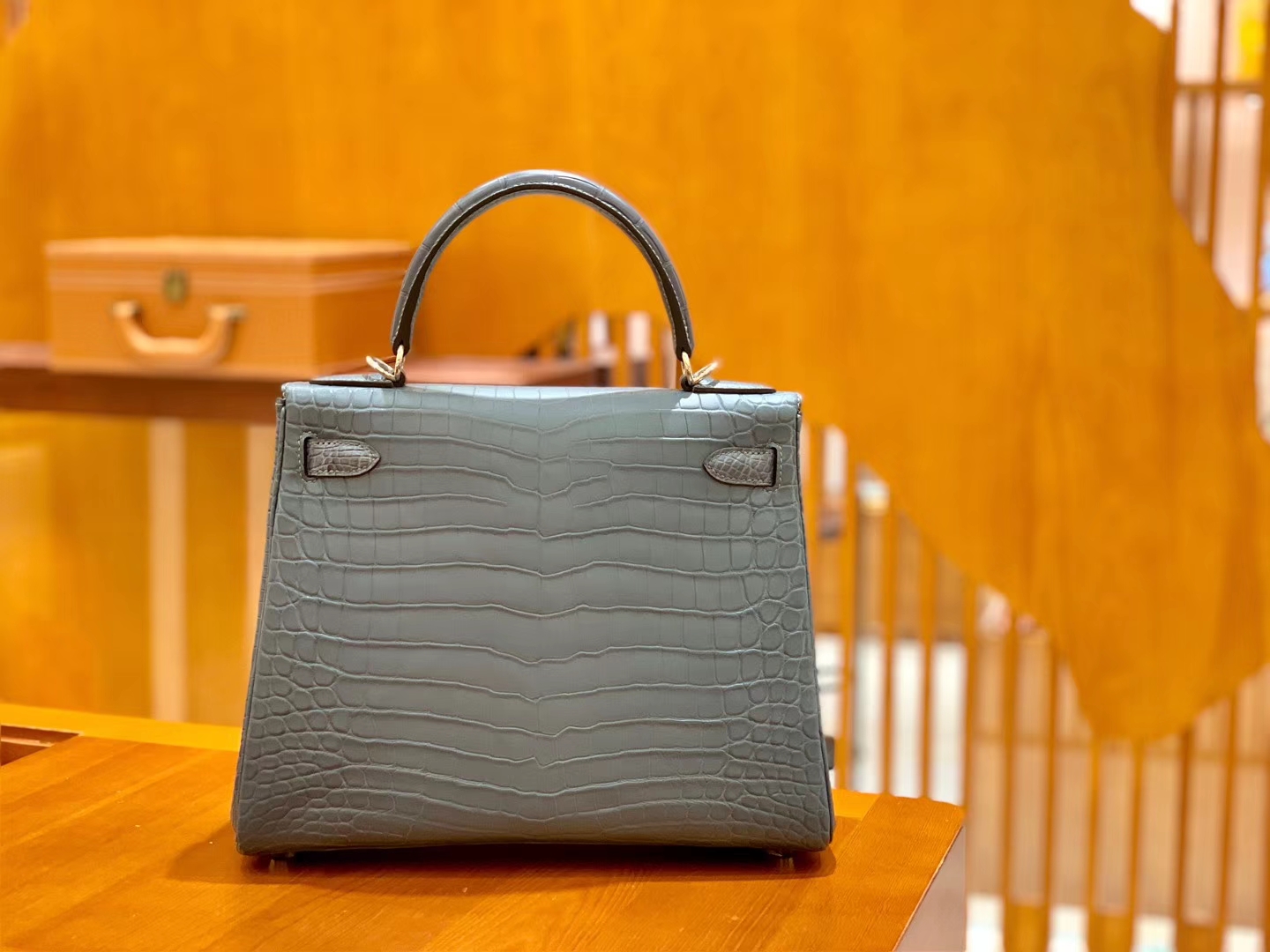 Hermès（爱马仕）Kelly 28cm 雾霾蓝 银扣 进口 哑光尼罗鳄鱼皮 全手工缝制