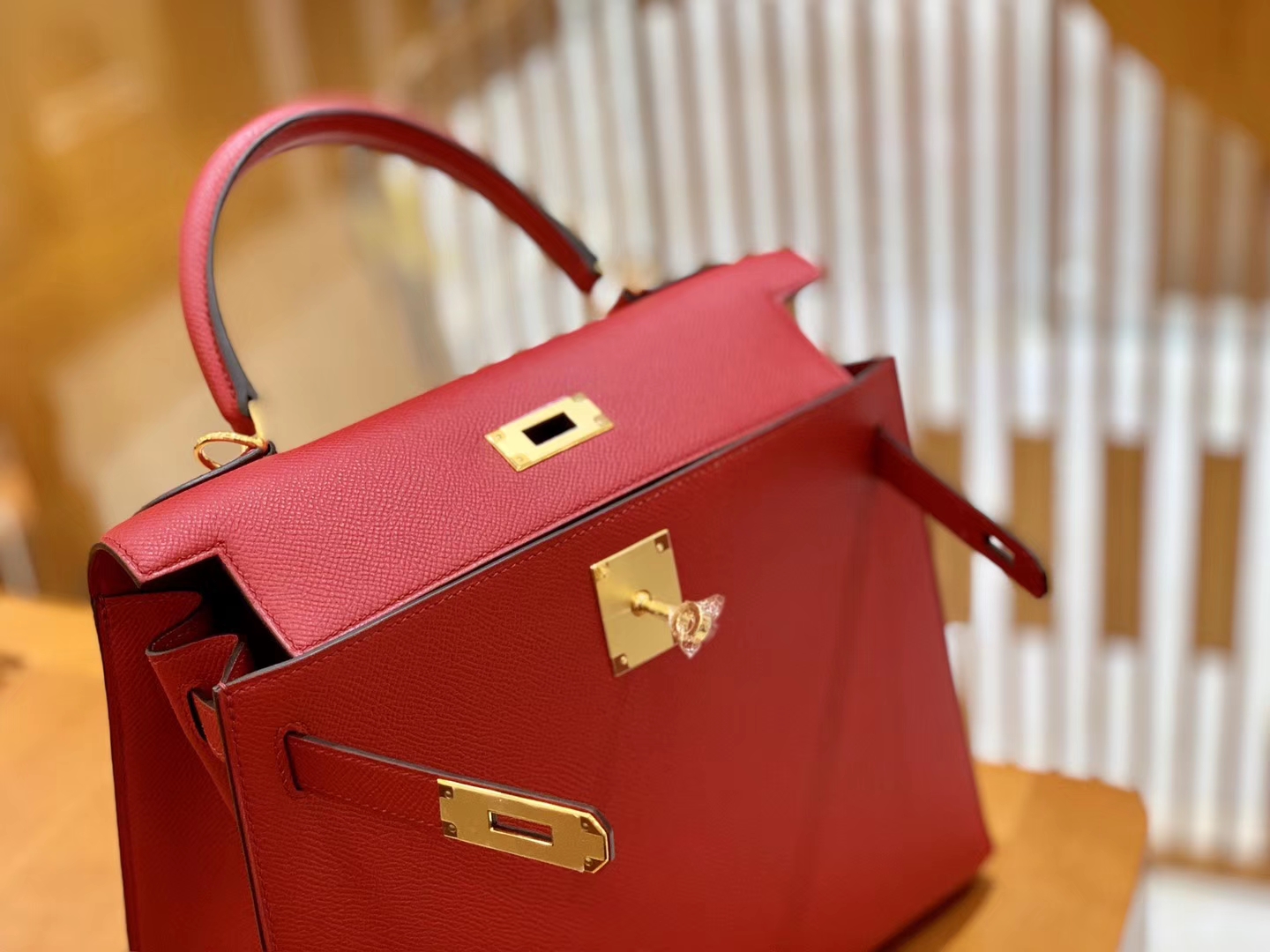 Hermès（爱马仕）Kelly 28cm 中国红 金扣 Epsom掌纹牛皮 全手工缝制 臻品级别