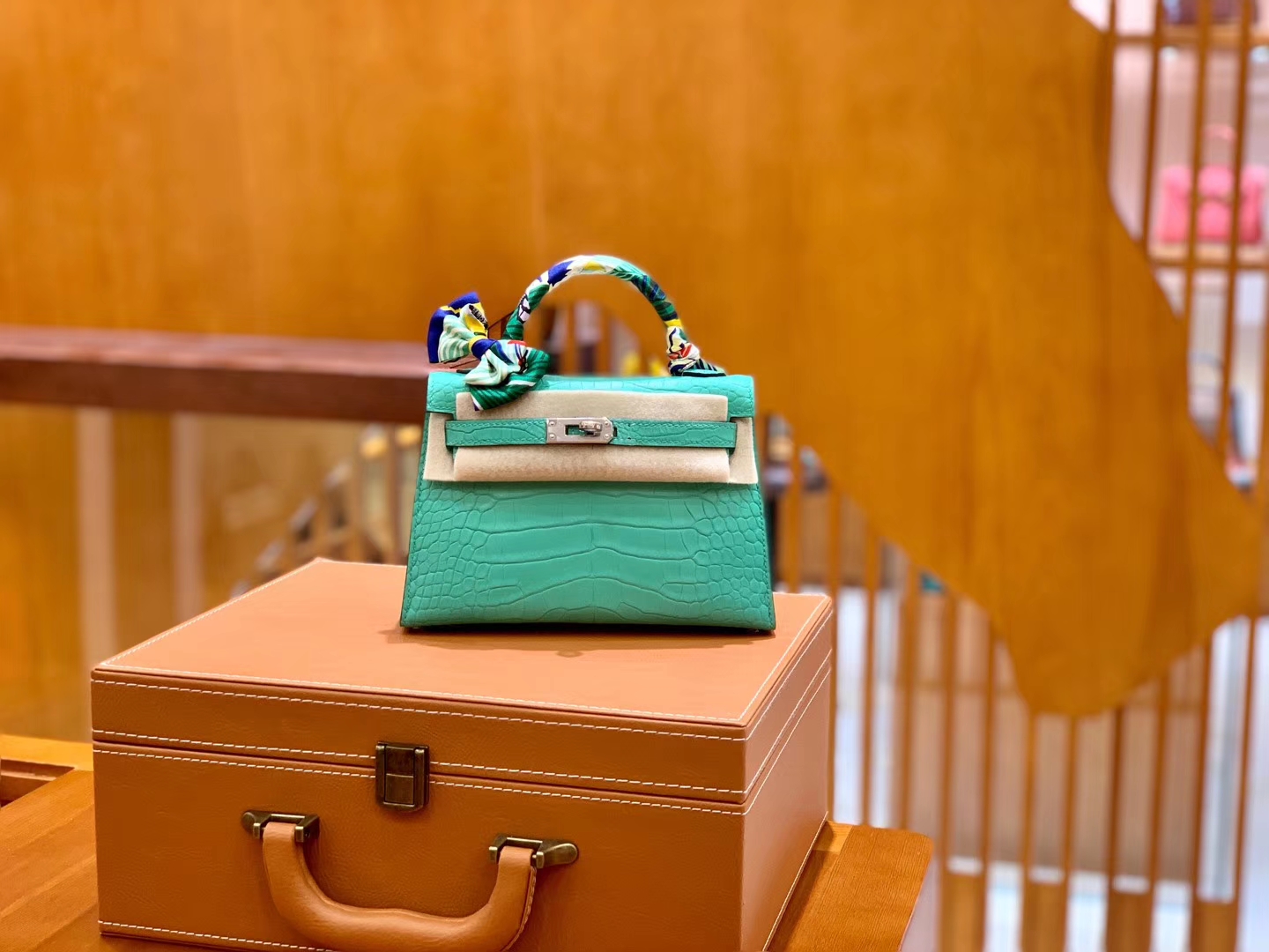 Hermès（爱马仕）Mini Kelly 19cm 薄荷绿 银扣 哑光 美洲鳄鱼皮 全手工缝制