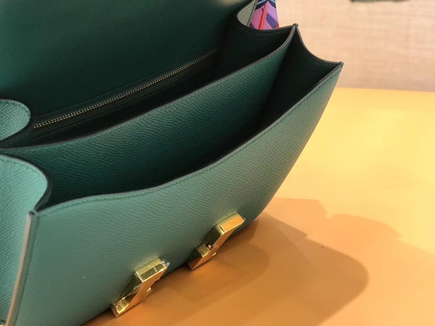 Hermès（爱马仕）康斯坦 Constance 空姐包 孔雀绿 德国进口牛皮 全手工缝制 金扣 24cm
