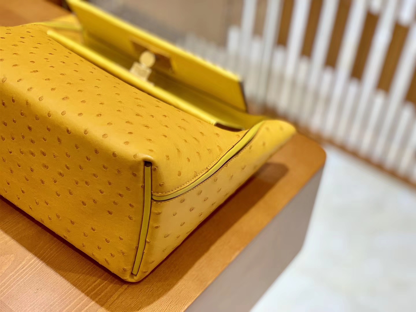 Hermès（爱马仕）Kelly-2424 琥珀黄 鸵鸟皮拼鳄鱼皮 顶级手缝 金扣 29cm