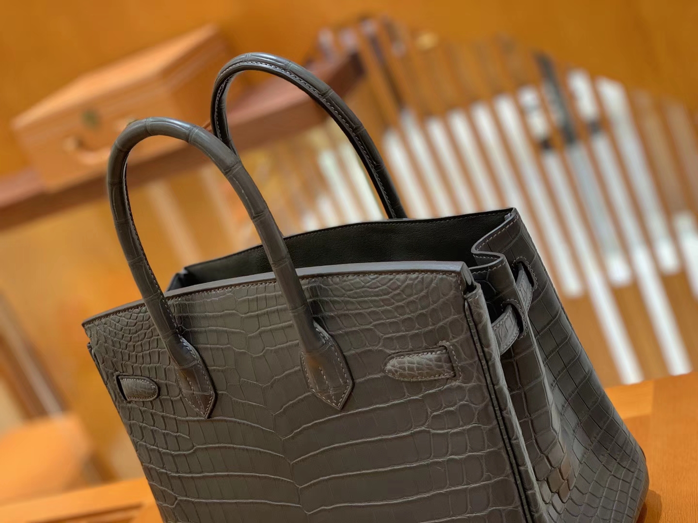 Hermès（爱马仕）Birkin 30cm 铁灰色 金扣 进口 哑光尼罗鳄鱼皮 全手工缝制