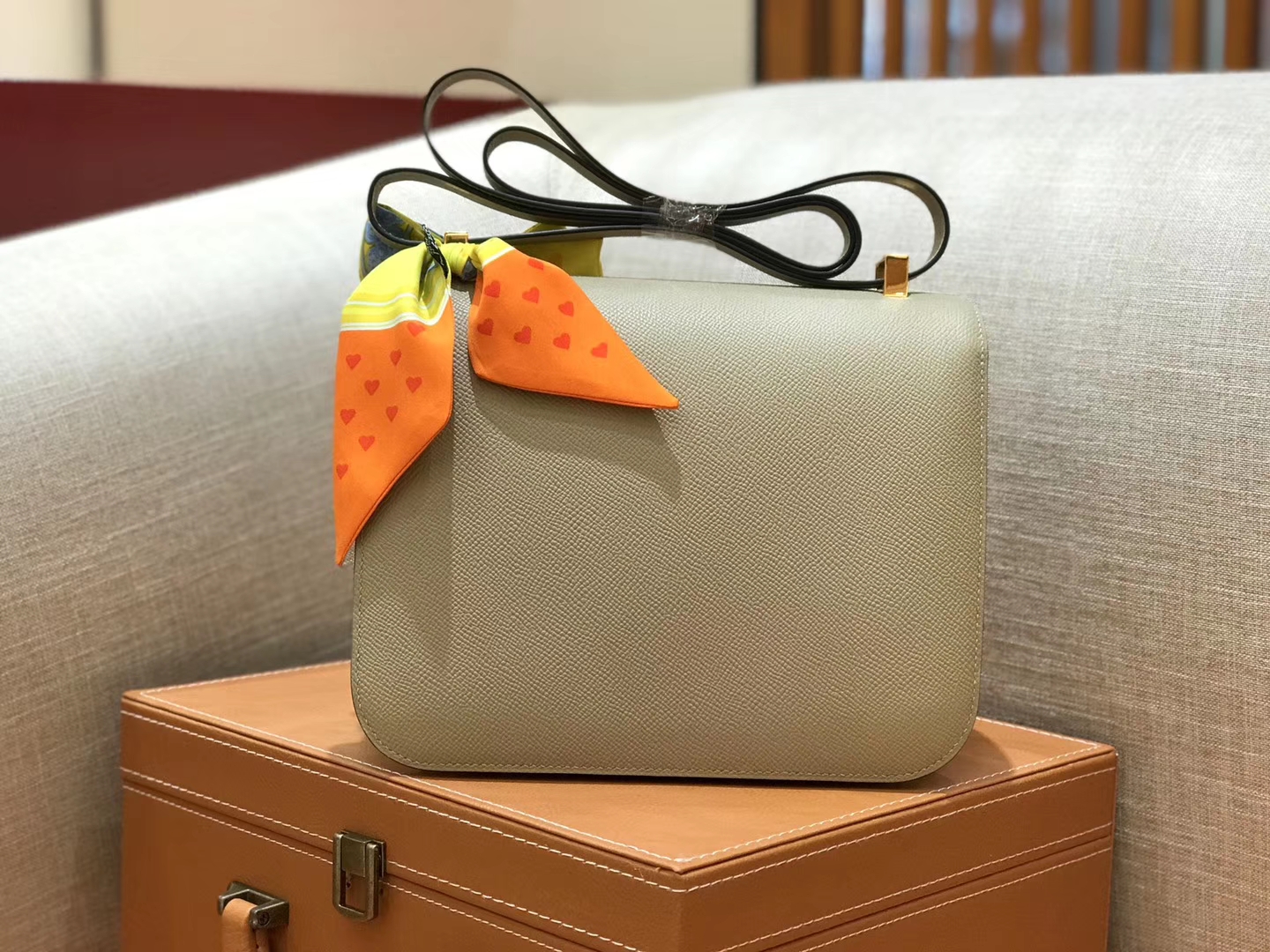 Hermès（爱马仕）康斯坦 Constance 空姐包 风衣灰 德国进口牛皮 全手工缝制 金扣 24cm