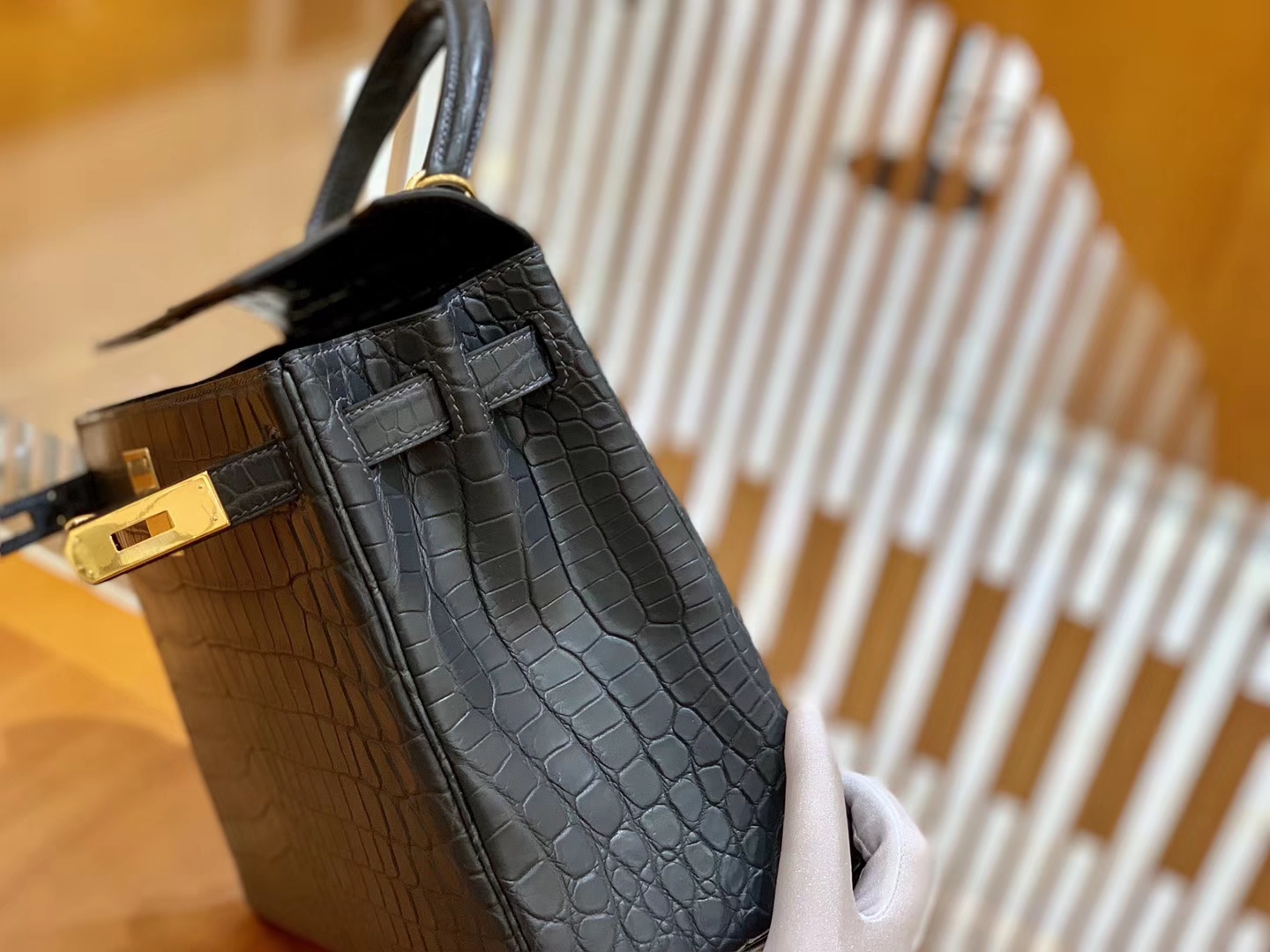 Hermès（爱马仕）Kelly 28cm 铁灰色 金扣 进口 哑光尼罗鳄鱼皮 全手工缝制